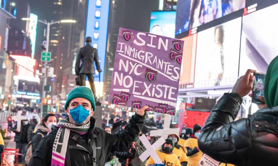 A rally for immigrant rights in January. When the pandemic hit, work that immigrants had relied on vanished seemingly overnight, especially jobs in hospitality, events and cleaning.