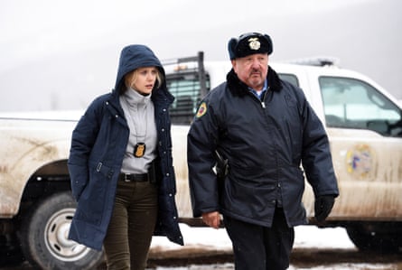 Greene as officer Ben Shoyo alongside Elizabeth Olsen in Wind River, 2017.