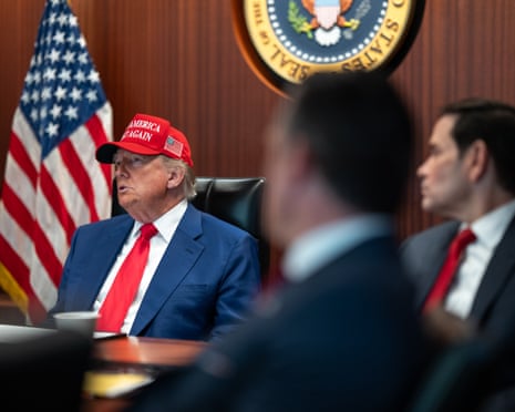 U.S. President Donald Trump, Defence Secretary Pete Hegseth and Secretary of State Marco Rubio sit in the Situation Room as they monitor the mission that took out three Iranian nuclear enrichment sites, at the White House on June 21, 2025 in Washington, DC.