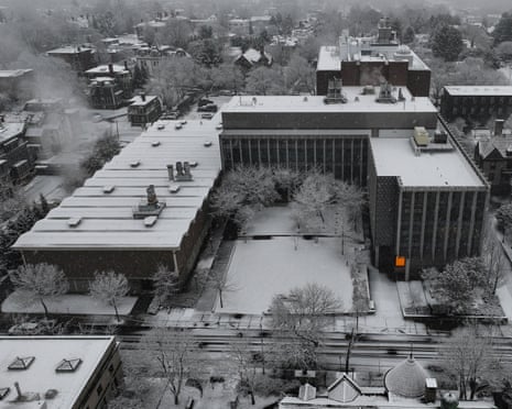 A drone view of the Brown University campus, a day after a mass shooting in Providence, Rhode Island.