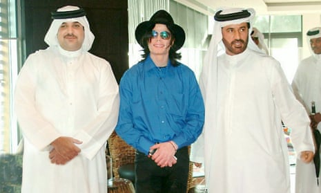 ‘The very best, amazing, so kind’ … Michael Jackson with Sheikh Abdulla bin Hamad al-Khalifa, left, and racing driver Mohammed ben Sulayem, right, in 2005.