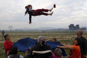 Children play at the makeshift Idomeni camp near the border between Greece and Macedonia.