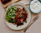 Sami Tamimi’s recipes for aubergine dolma bake with a spicy herb and spinach salad
