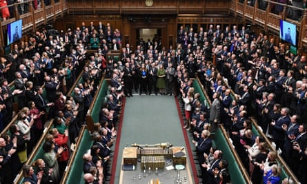 Zelenskiy addresses MPs in the House of Commons.