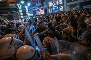 Istanbul, Turkey Protesters clash with anti riot police after allegations that a satirical magazine had published a cartoon of the Prophet Mohammed
