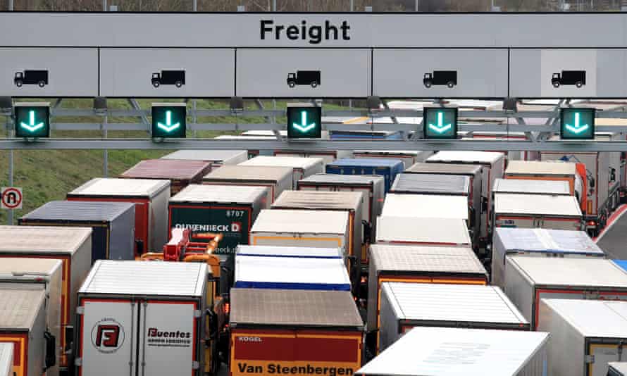 Freight lorries forced to queue after French started dry run Brexit checks in Calais.