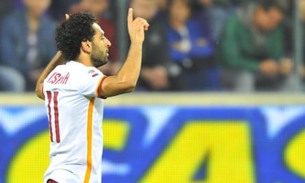 Roma’s Mohamed Salah after scoring against his former side.