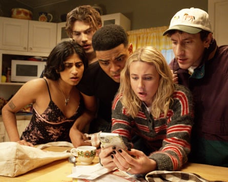 Amita Rao as Issa, Jack Innanen as Paul Baker, Owen Thiele as Anton, Lucy Freyer as Billie and Malik Elassal as Samir in Adults season two.