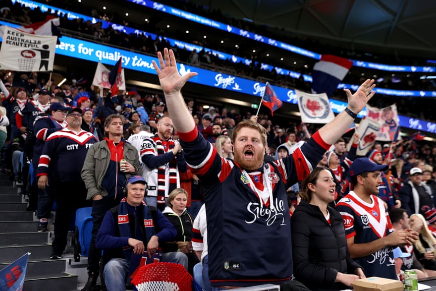 Roosters fans show their support during the final round NRL match.