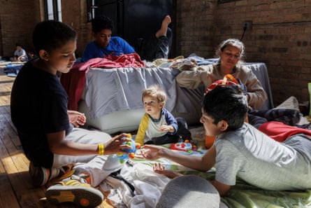Asylum seekers in a temporary shelter on 10 May in Pilsen after traveling from Venezuela.