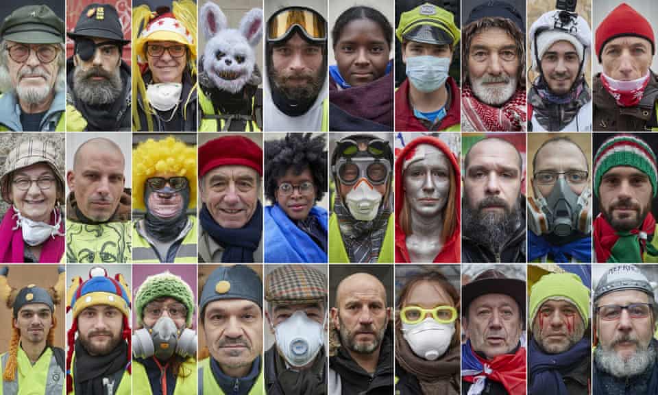 Gilets jaunes demonstrators photographed at marches across France in December and January. 