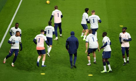The Tottenham Hotspur players warm up whilst wearing shirts spreading awareness for Prostate Cancer UK and honouring their former keeper Ray Clemence.