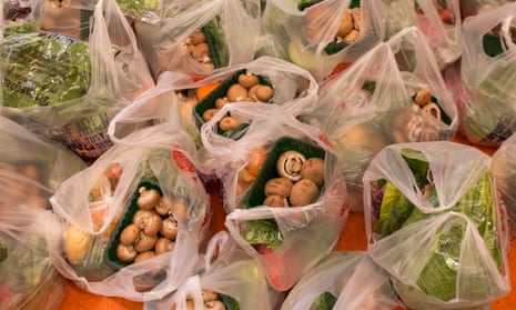 Bags of vegetables at a food bank