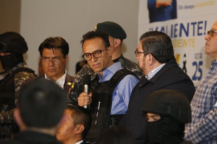Christian Zurita speaks in Quito after voting.