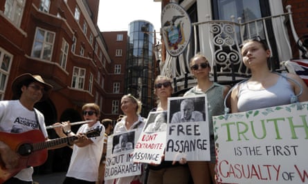 Supporters of Julian Assange outside the Ecuadorian embassy in London in 2017