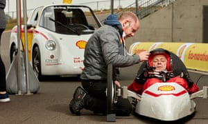 “Accelerate hard and then coast”: Martin Love gets final instructions from Fred the engineer at the Shell Eco-marathon testing day.