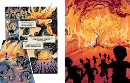 A spread from Lord of the Flies: The Graphic Novel by Aimée de Jongh.