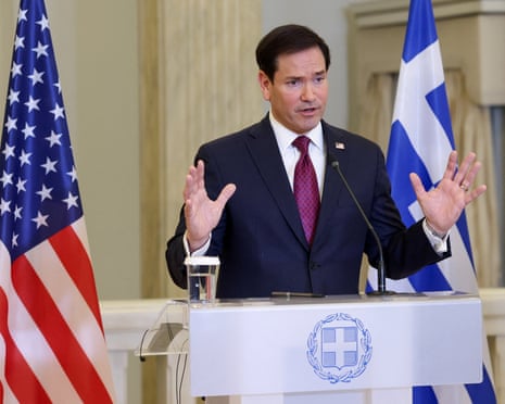 US secretary of state Marco Rubio speaks as he and Greek foreign minister George Gerapetritis deliver a joint statement at the Greek foreign ministry in Athens, Greece.