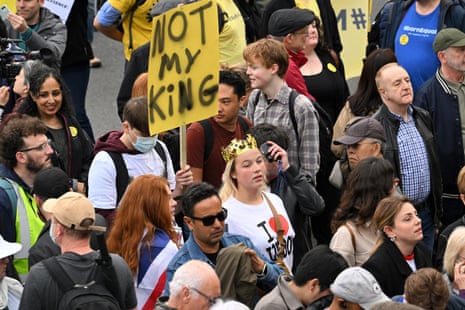 A protestor holds up a placard reading ‘Not My King’ in Trafalgar Square.