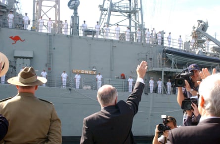 Prime minister John Howard farewells HMAS Sydney on its way to the Persian Gulf in April 2003.