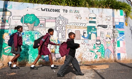 Children walk to school in Cape Town, South Africa