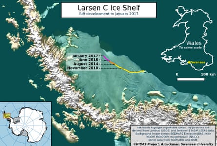 The separation could trigger a wider break-up of the Larsen C ice shelf.