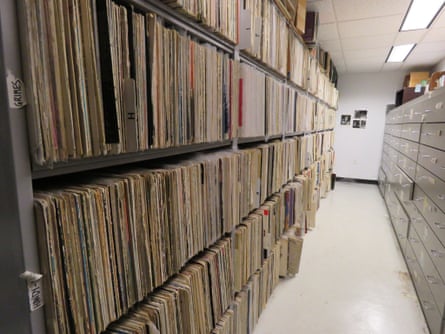 long shelf full of records