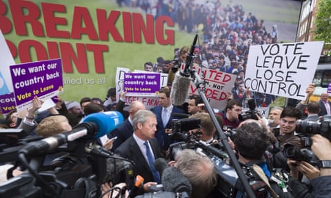 Ukip leader Nigel Farage launches the party’s now infamous anti-immigration poster on 16 Jun 2016.