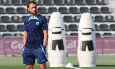 England manager Gareth Southgate leads training in Doha
