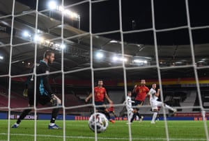 Germany’s Timo Werner scores their first goal.