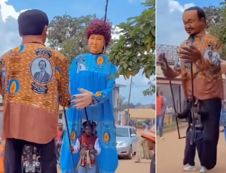 Paul Biya’s campaign effigy in October 2025.