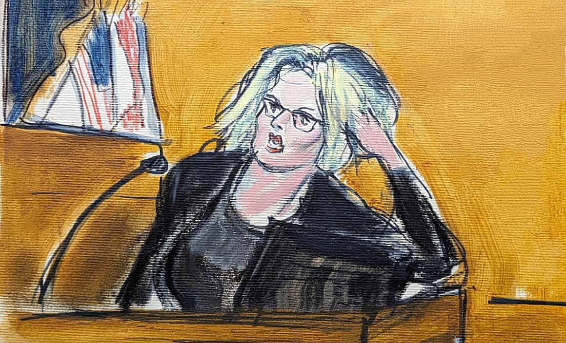 Artist’s impression of Stormy Daniels testifying in a Manhattan criminal court on Tuesday.