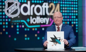National Hockey League deputy commissioner Bill Daly announces the San Jose Sharks’ No 1 overall draft position during the NHL draft lottery on Tuesday in Secaucus, New Jersey. 