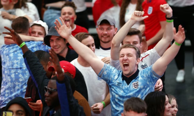 Fans watching England v Ukraine in Croydon, where Atomic Kitten performed their ode to Gareth Southgate.
