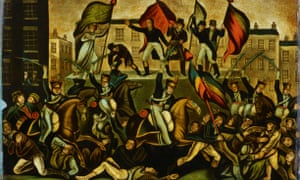A commemorative glass of the Peterloo massacre, 1819.