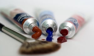 Close up of brush and paints