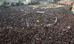 Tahrir Square on 1 February 2011, when hundreds of thousands of Egyptians swamped Cairo to protest against the rule of Hosni Mubarak.