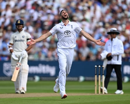 Delight for Chris Woakes after claiming KL Rahul’s wicket to cap an outstanding new-ball spell