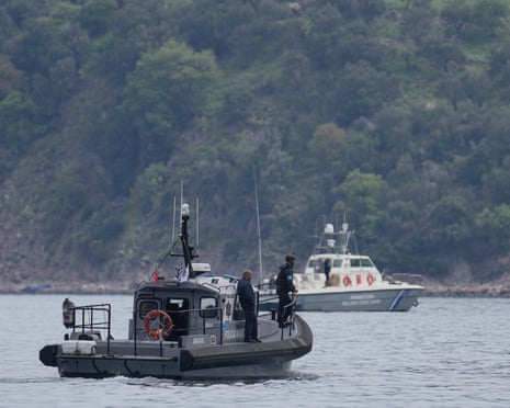 Archive picture of a Frontex, foreground, and Greek coast guard vessels taking part in a search and rescue operation off the coast on the northeastern Aegean Sea island of Lesbos, Greece.