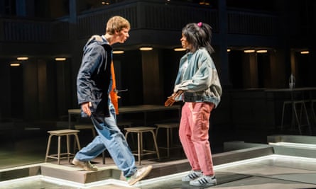 Samuel Jordan (Jimmy) and Faith Omole (Joy) in Standing at the Sky’s Edge at the National Theatre, London.