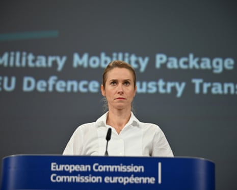 EU High Representative for Foreign Affairs and Security Policy Kaja Kallas at a press conference on the "Military Mobility Package" in Brussels, Belgium.