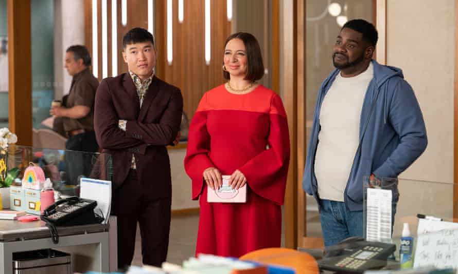 Joel Kim Booster, Maya Rudolph and Ron Funches in Loot.