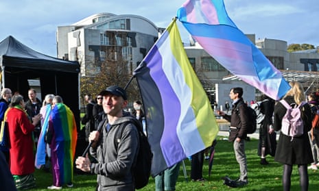 Supporters of Scotland’s gender recognition reform bill rally outside Holyrood in October