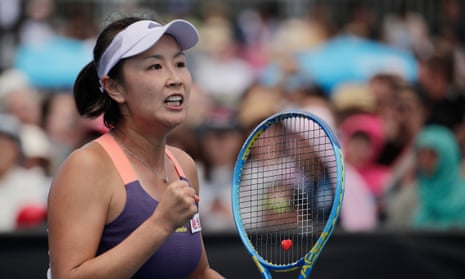 Peng Shuai of China reacts during her women's singles first round match against Nao Hibino of Japan at the Australian Open Grand Slam tennis tournament in Melbourne, Australia, 21 January 2020.