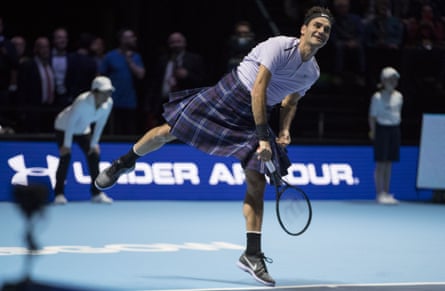 Roger Federer wore a kilt for part of the charity match against Andy Murray.