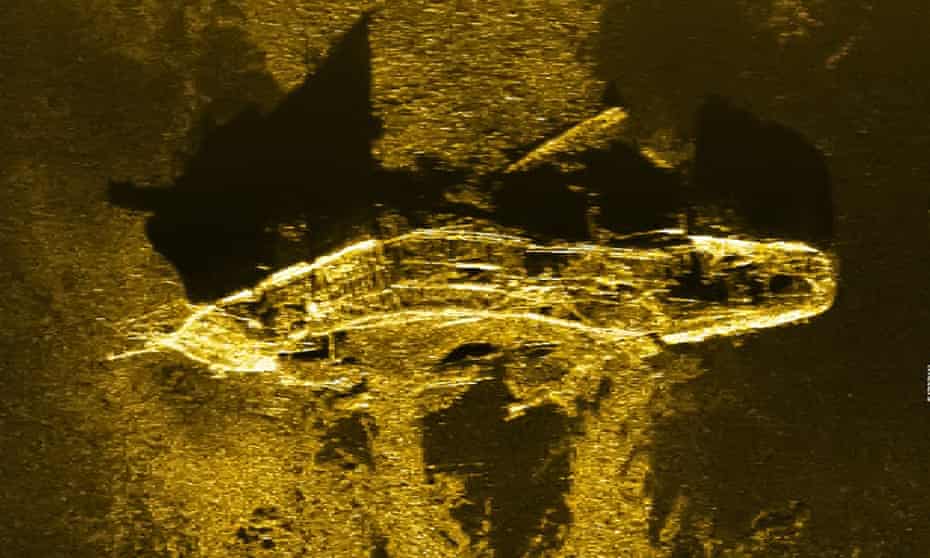 A sonar image released by the agency coordinating the search for MH370 shows an iron or steel-hulled shipwreck some 3,700 metres below the surface and believed to have gone down at the turn of the 19th century. 