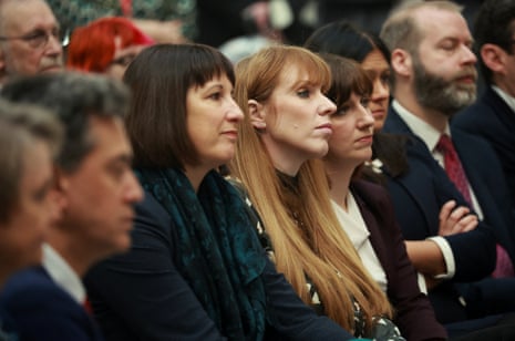 Angela Rayner and other members of the shadow cabinet listening to Keir Starmer’s speech.