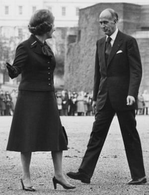 The French president, Valéry Giscard d’Estaing, with Margaret Thatcher at Horse Guards Parade in London, November 1979