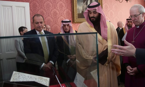 The Archbishop of Canterbury showing Mohammed bin Salman one of the earliest surviving records of the Koran