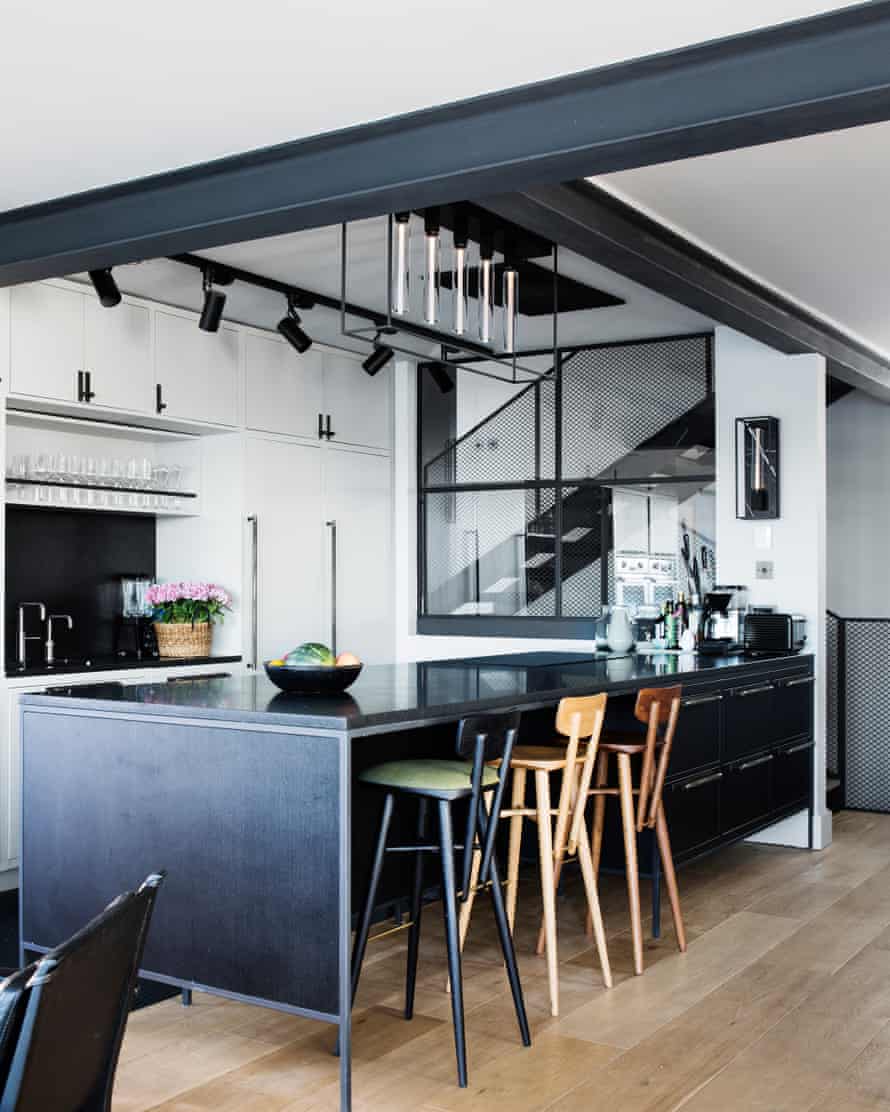 Clean lines: James Harrison bar stools in the kitchen.